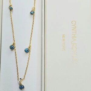Cynthia Rowley Gold Necklace with Evil Eye Accents NEW